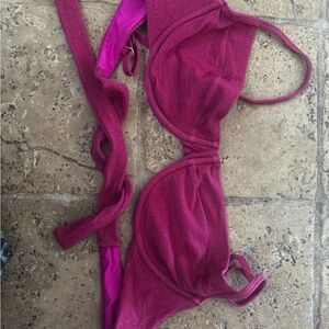 Monday swimwear bikini shimmer glitter sparkly push up tie back pink fuchsia M